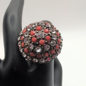 Vintage Elegant Coral and Crystal Women's Ring
